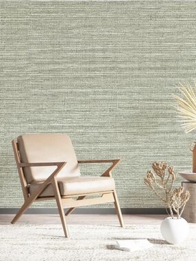NuWallpaper Grassweave Green Faux Grasscloth Vinyl Peel and Stick Wallpaper